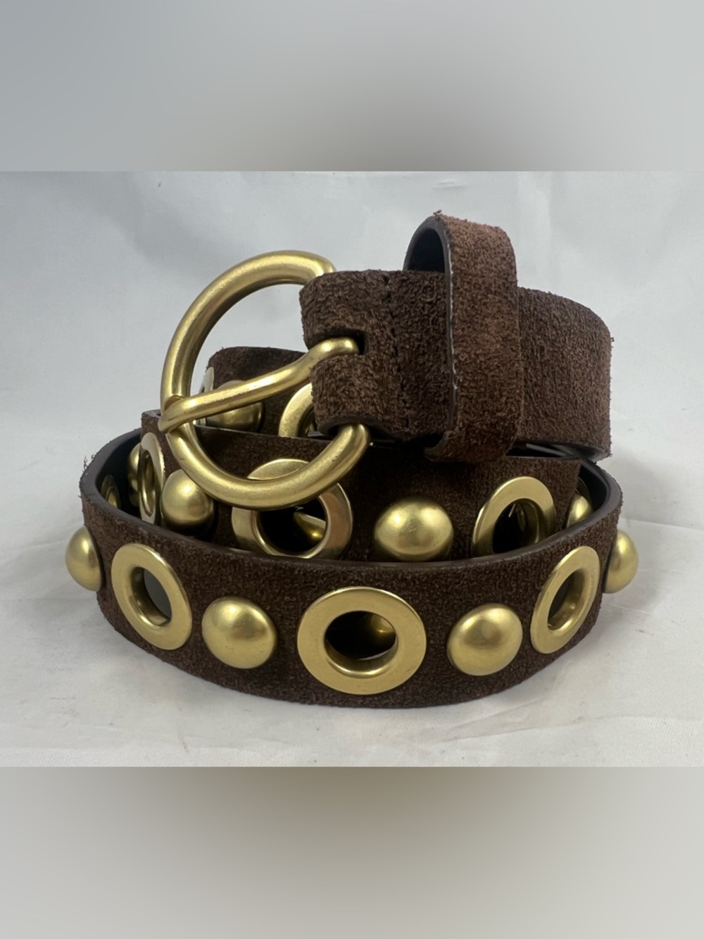 Cabi Women’s Gold Grommet & Stud Brown Leather Belt Size L